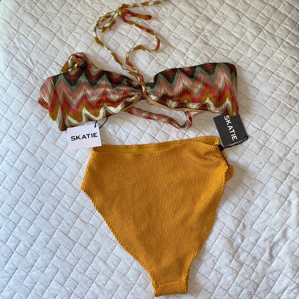 Like new Skatie crochet bikini top and high waisted bikini bottoms with tags!